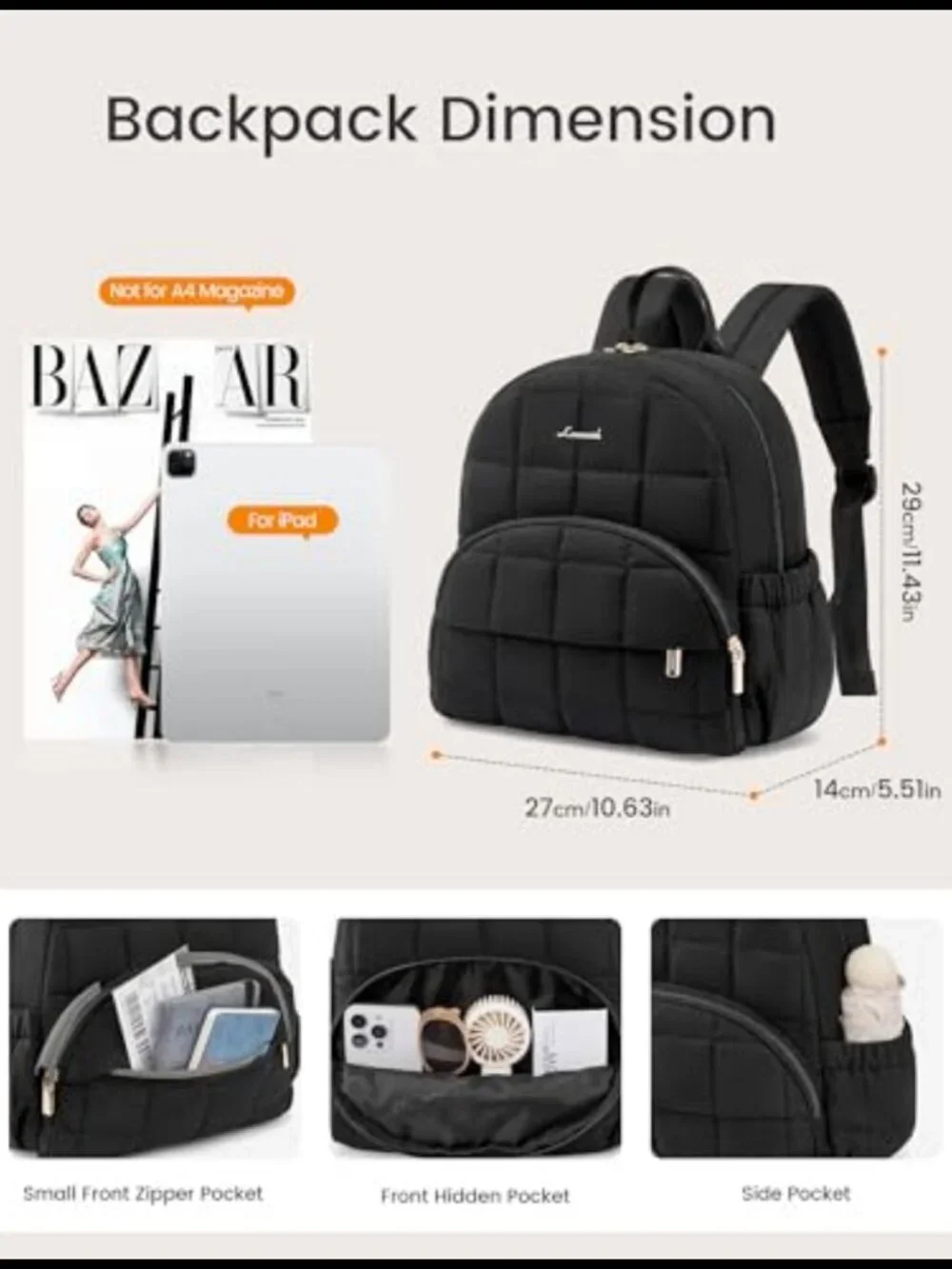 Quilted Puffer Mini Backpack Purse Lightweight Casual Daypack